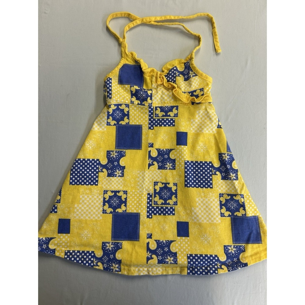 Vintage Y2K Simply Basic Girls Halter Sundress Patchwork Print Size 4